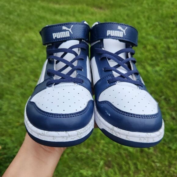 Puma Kids Rebound Blue White Layup Mid-Top Marbled Sole Sneakers Size 2 - Picture 9 of 16
